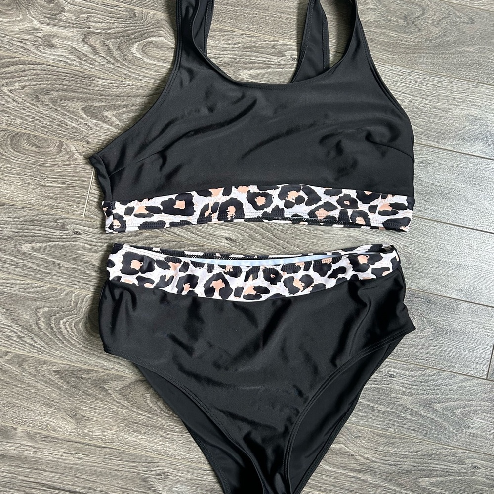 Black Leopard Print Bikini Set